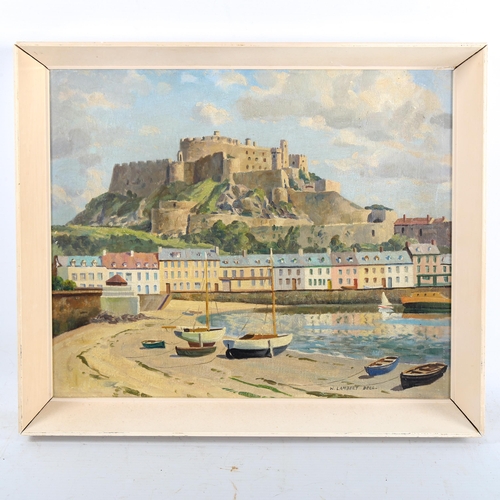 1530 - William Lambert Bell, oil on board, Mount Orgueil, signed, 30cm x 35cm, framed