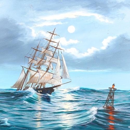 1533 - Keith English, oil on canvas, tall ship by moonlight, signed, 46cm x 61cm, framed