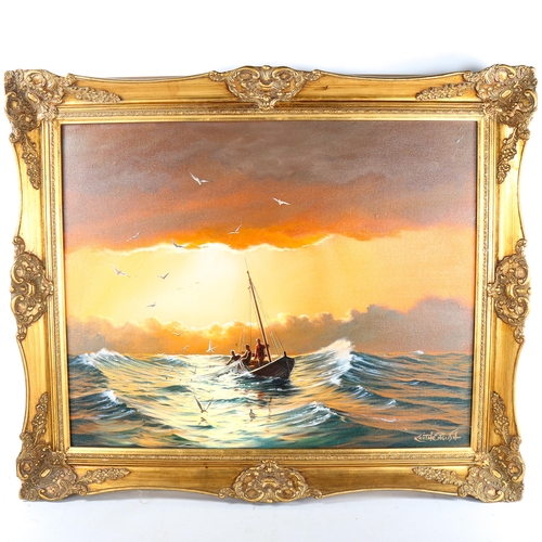 1534 - Keith English, oil on canvas, St Ives fishing boat, signed, 60cm x 76cm, framed