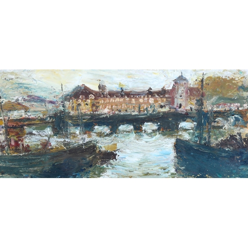 1535 - Manner of Jack B Yeats (1871 - 1957) , oil on board, Continental harbour, unsigned, 15cm x 32cm, fra... 