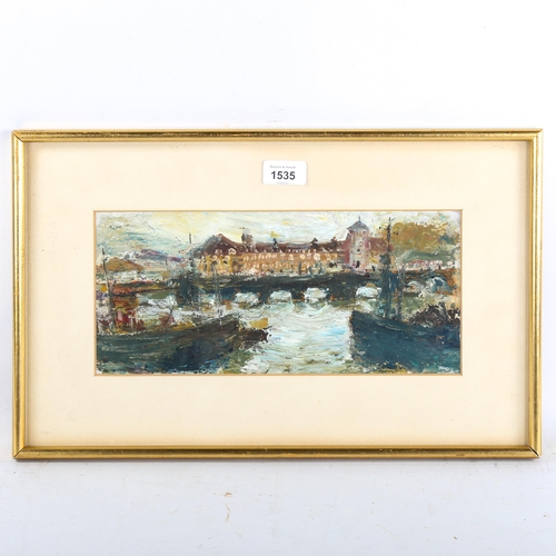 1535 - Manner of Jack B Yeats (1871 - 1957) , oil on board, Continental harbour, unsigned, 15cm x 32cm, fra... 