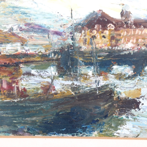 1535 - Manner of Jack B Yeats (1871 - 1957) , oil on board, Continental harbour, unsigned, 15cm x 32cm, fra... 