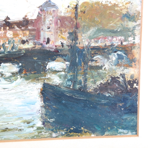 1535 - Manner of Jack B Yeats (1871 - 1957) , oil on board, Continental harbour, unsigned, 15cm x 32cm, fra... 