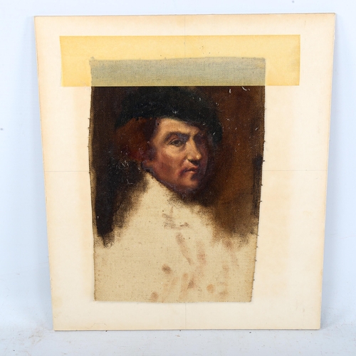 1539 - 20th century oil on board, portrait of a man, unsigned, 17cm x 14cm, mounted, together with several ... 