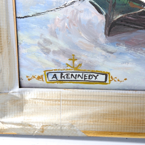 1543 - A Kennedy, oil on canvas, winter harbour, signed, 60cm x 114cm, framed