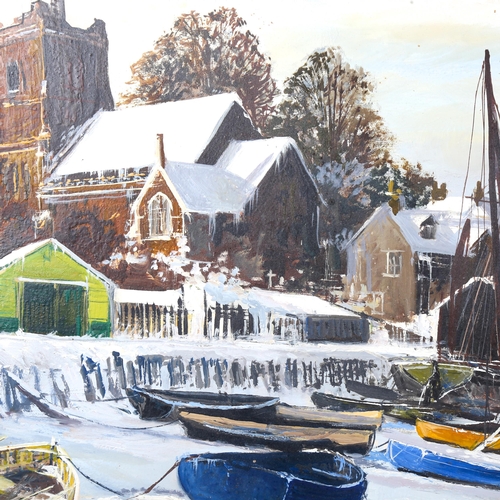 1543 - A Kennedy, oil on canvas, winter harbour, signed, 60cm x 114cm, framed