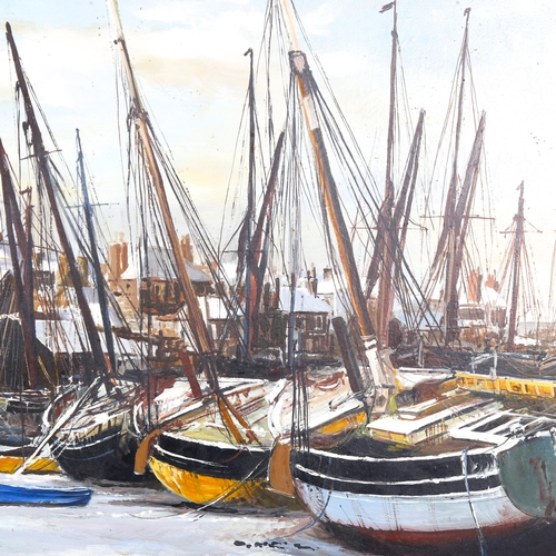 1543 - A Kennedy, oil on canvas, winter harbour, signed, 60cm x 114cm, framed