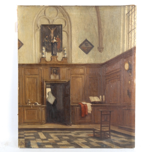 1544 - Rene Janssens (1870 - 1937), oil on canvas, church interior, 56cm x 45cm, unframed