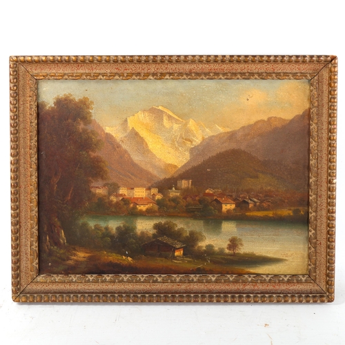 1553 - Late 19th century oil on board, Alpine landscape, unsigned, 28cm x 37cm, framed