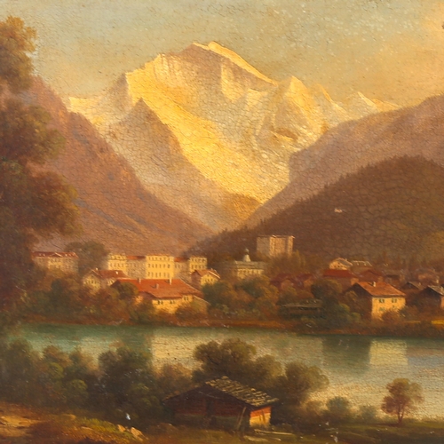 1553 - Late 19th century oil on board, Alpine landscape, unsigned, 28cm x 37cm, framed