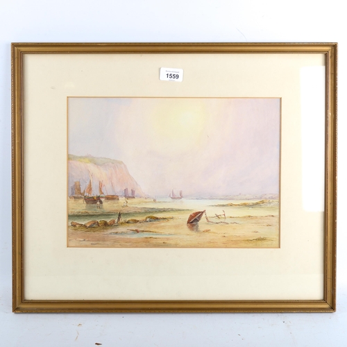 1559 - G I Turner, watercolour, coast at low tide, signed, 25cm x 36cm, framed