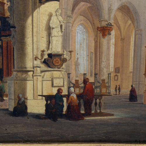 1560 - J C Nicolier, oil on wood panel, cathedral interior, 32cm x 24cm, framed