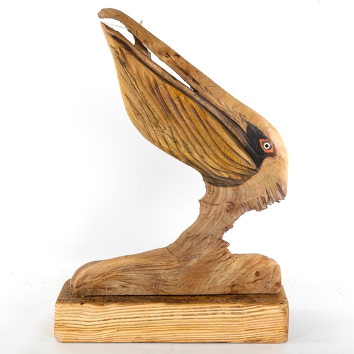 1570 - Clive Fredriksson, contemporary wood sculpture, pelican, height 61cm