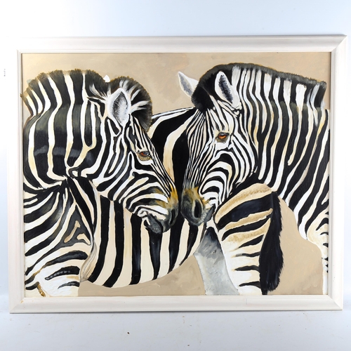 1574 - Clive Fredriksson, oil on board, zebras, framed, overall frame dimensions 75cm x 93cm