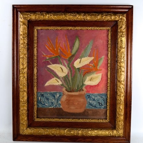 1580 - Contemporary oil on canvas, modernist flower study, unsigned, framed, overall frame dimensions 76cm ... 