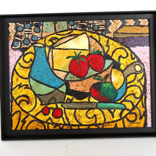 1585 - Carol Maddison, oil on board, modernist still life, framed, overall frame dimensions 48cm x 61cm