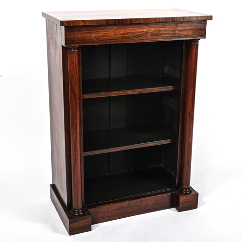 276 - A 19th century rosewood open bookcase of small size, with turned columns, width 62cm, height 87cm