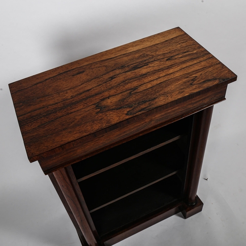 276 - A 19th century rosewood open bookcase of small size, with turned columns, width 62cm, height 87cm