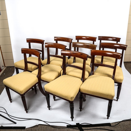 282 - A set of 10 William IV mahogany dining chairs, with tablet top rails and turned and reeded legs