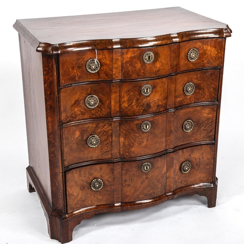 284 - A 19th century walnut serpentine-front chest of 4 long drawers of small size, width 78cm, height 80c... 