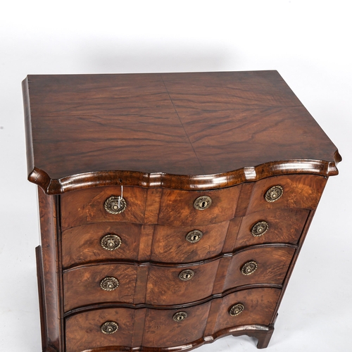 284 - A 19th century walnut serpentine-front chest of 4 long drawers of small size, width 78cm, height 80c... 