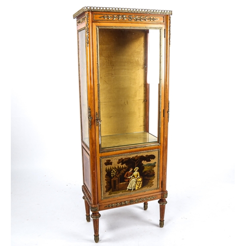 285 - A French vitrine cabinet, with glazed panels and painted panel below, width 57cm, height 152cm