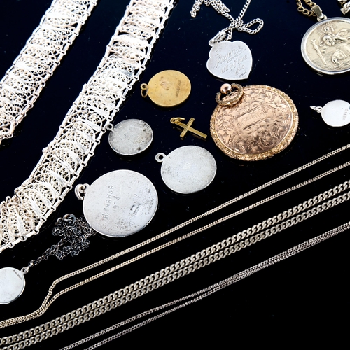 607 - Various jewellery, including silver St Christopher pendants, Continental unmarked white metal filigr... 