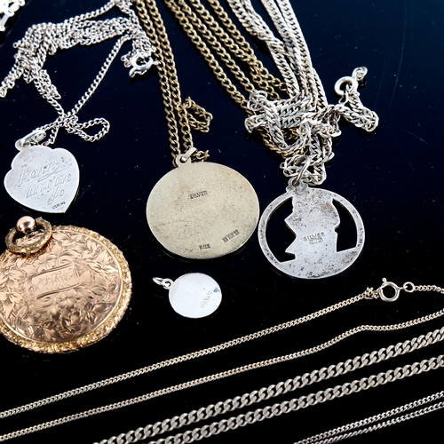 607 - Various jewellery, including silver St Christopher pendants, Continental unmarked white metal filigr... 