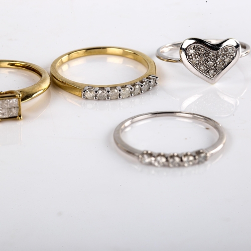 612 - 7 x 9ct gold diamond dress rings, sizes L, M, and N x 5, 11.2g total (7)