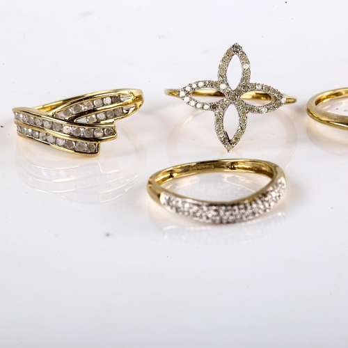 612 - 7 x 9ct gold diamond dress rings, sizes L, M, and N x 5, 11.2g total (7)