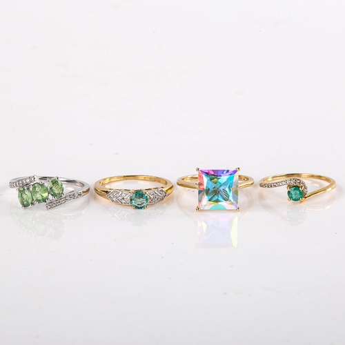 615 - 4 x modern 9ct gold gem set dress rings, all size N, 8.1g total (4)