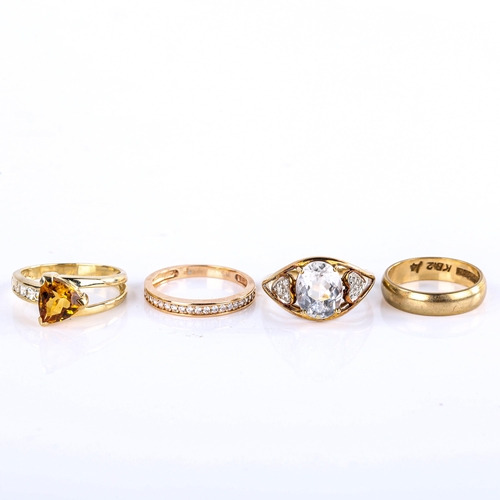 624 - 4 x 9ct gold stone set rings, sizes K, L, and N x 2, 9.8g total (4)