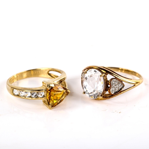 624 - 4 x 9ct gold stone set rings, sizes K, L, and N x 2, 9.8g total (4)