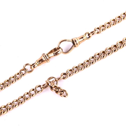 627 - An Antique 9ct rose gold graduated curb link double-Albert chain necklace, with 2 dog clips, necklac... 