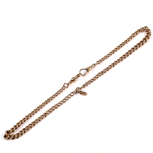 627 - An Antique 9ct rose gold graduated curb link double-Albert chain necklace, with 2 dog clips, necklac... 