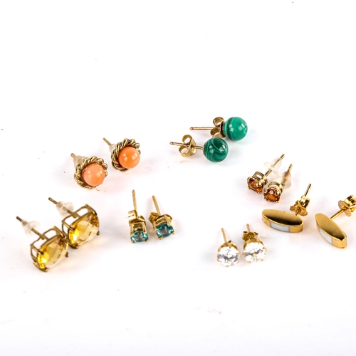 628 - 7 pairs of 9ct gold gem set stud earrings, 7g (7 pairs)