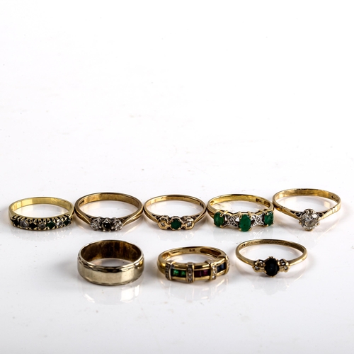 631 - 8 x 9ct gold gem set dress rings, sizes J x 2, K, L, M x 2, N and P, 15g total (8)