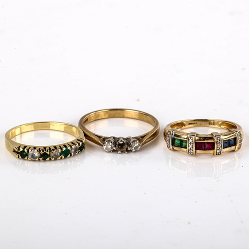 631 - 8 x 9ct gold gem set dress rings, sizes J x 2, K, L, M x 2, N and P, 15g total (8)