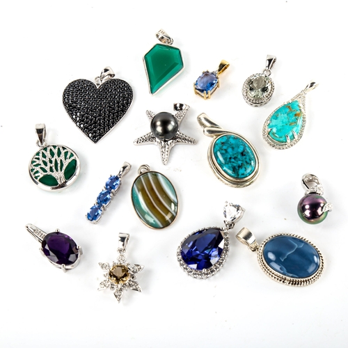 636 - A quantity of modern silver gem set pendants, 78g gross