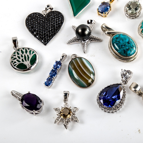 636 - A quantity of modern silver gem set pendants, 78g gross