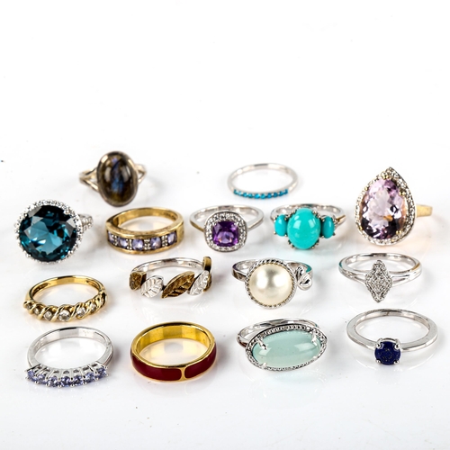 638 - A quantity of modern silver gem set rings, 53g gross