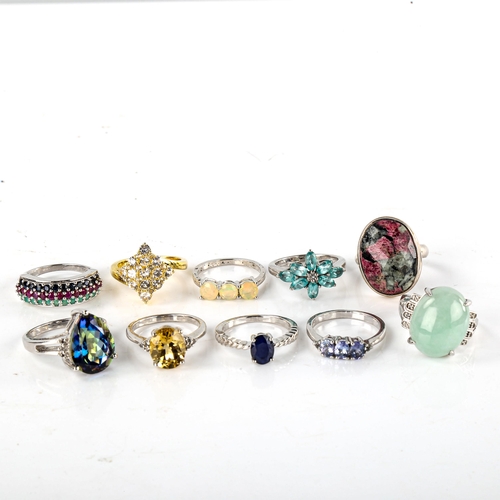 639 - A quantity of modern silver gem set rings, 45g gross