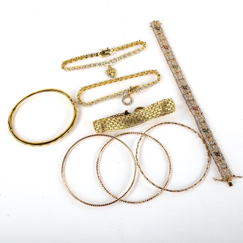 641 - 8 gold plated silver bracelets and bangles, including diamond set example, 82g gross