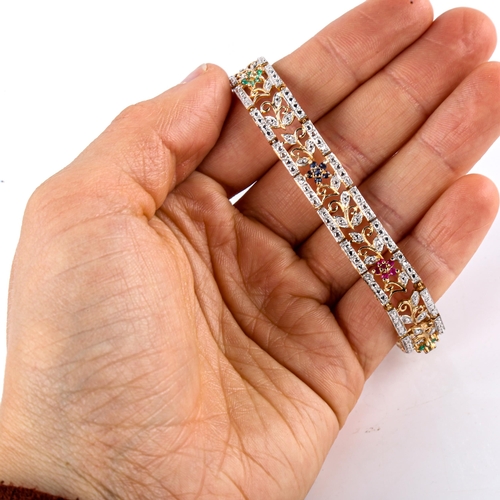 641 - 8 gold plated silver bracelets and bangles, including diamond set example, 82g gross