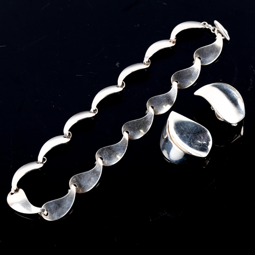 648 - HERMANN SIERSBOL - a Vintage Danish stylised sterling silver teardrop necklace, length 38cm, and a p... 