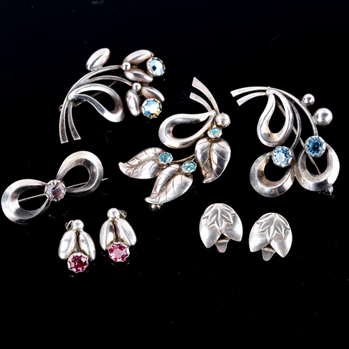 653 - HERMANN SIERSBOL - various Vintage Danish stylised sterling silver jewellery, including brooches and... 