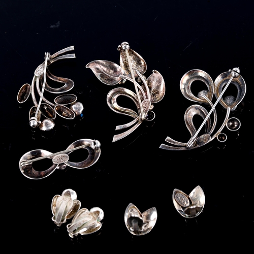 653 - HERMANN SIERSBOL - various Vintage Danish stylised sterling silver jewellery, including brooches and... 