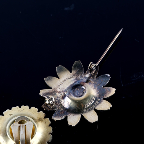 654 - BERNHARD HERTZ - a pair of Danish vermeil sterling silver and white enamel daisy pattern clip-on ear... 