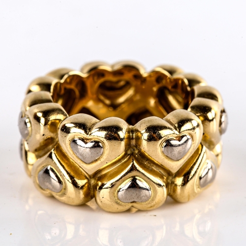 657 - CHOPARD - a heavy modern 18ct gold heart band ring, band width 11.2mm, size approx L, 17.5g, boxed w... 