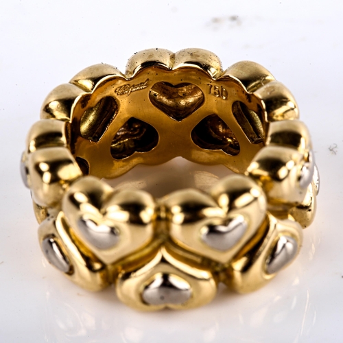 657 - CHOPARD - a heavy modern 18ct gold heart band ring, band width 11.2mm, size approx L, 17.5g, boxed w... 